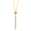 Heart Charm Box Link Hanging 14K Tricolor Gold Tassel Necklace