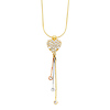CZ Heart Charm Hanging Tassel Necklace in 14K Tricolor Gold