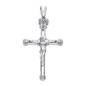 XX Large Irish Crown of Glory CZ Rhodium Sterling Silver Crucifix Pendant
