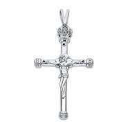 XX Large Irish Crown of Glory CZ Rhodium Sterling Silver Crucifix Pendant