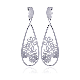 Hanging Teardrop Flower Design Stainless Steel Earring