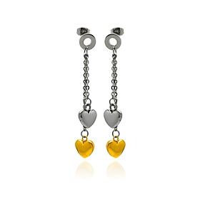 Two Toned Hanging Heart Stainless Steel Earring