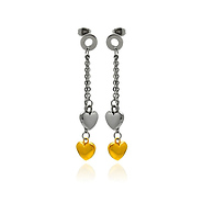 Two Toned Hanging Heart Stainless Steel Earring