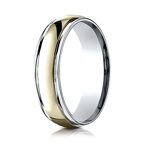 6mm Domed YG Center Rimmed Wedding Band by Benchmark Rings in 14K Two-Tone Gold