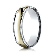 6mm Domed YG Center Rimmed Wedding Band by Benchmark Rings in 14K Two-Tone Gold