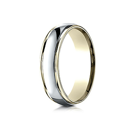 6mm Domed WG Center Rimmed Wedding Band by Benchmark Rings in 14K Two-Tone Gold