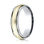 6mm Satin YG Center Duo Milgrain Rimmed 14K Two-Tone Gold Wedding Band