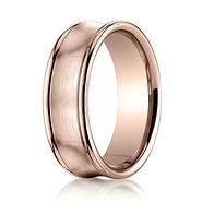 7.5mm 14K Rose Gold Satin Concave Rimmed Benchmark Wedding Band