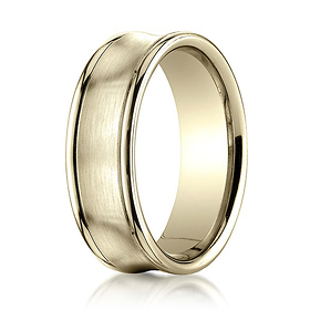 7.5mm 14K Yellow Gold Satin Concave Rimmed Benchmark Wedding Band