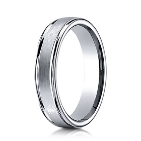 4mm Satin Center Rimmed Wedding Band by Benchmark in 14K White Gold