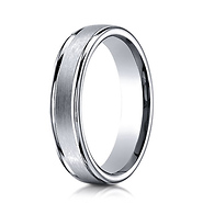 4mm Satin Center Rimmed Wedding Band by Benchmark in 14K White Gold