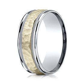 8mm YG Hammered Rounded Edge Wedding Band by Benchmark Rings in 14K Two-Tone Gold