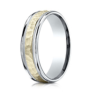 6mm YG Hammered Rounded Edge Wedding Band by Benchmark Rings in 14K Two-Tone Gold