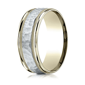8mm WG Hammered Rounded Edge Wedding Band by Benchmark Rings in 14K Two-Tone Gold