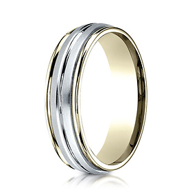 6mm Domed Striped Comfort-Fit 14K Two-Tone Gold Wedding Band by Benchmark Rings