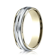 6mm Domed Striped Comfort-Fit 14K Two-Tone Gold Wedding Band by Benchmark Rings