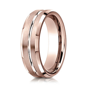 6mm Polished Striped Beveled Benchmark Wedding Band in 14K Rose Gold