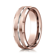 6mm Polished Striped Beveled Benchmark Wedding Band in 14K Rose Gold