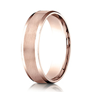 6mm Flat Beveled Satin Center Benchmark Wedding Band in Solid 14K Rose Gold