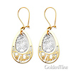 Medium Pear-Shape Filigree 14K Two Tone Gold Drop Earrings