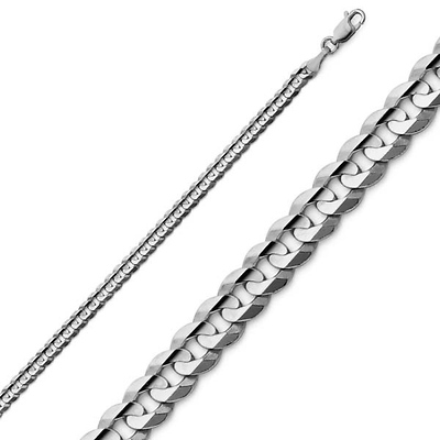 3mm 18K White Gold Solid Concave Curb Cuban Link Chain Necklace 16-30in
