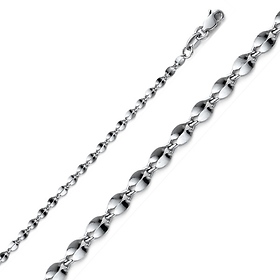 2.2mm 14K White Gold Solid Curved Mirror Chain Necklace 16-24inch