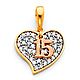 Quinceanera 15 Años CZ Heart Charm Pendant in 14K TriGold - Mini thumb 0