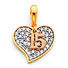 Quinceanera 15 Años CZ Heart Charm Pendant in 14K TriGold - Mini