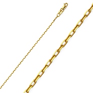 1.2mm 14K Yellow Gold Solid Diamond-Cut Angled Oval Cable Chain Necklace 16-22in