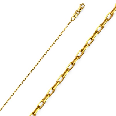 1.2mm 14K Yellow Gold Solid Diamond-Cut Angled Oval Cable Chain Necklace 16-22in