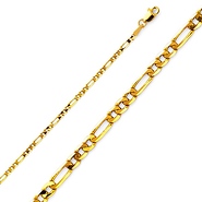 2.3mm 14K Yellow Gold Solid Figaro Link Chain Necklace 16-24in - Lite Solid