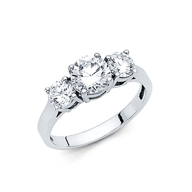 1-CT 3-Stone Round-Cut Basket-Set CZ Engagement Ring in 14K White Gold