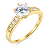 1-CT Round-Cut 6-Prong & Channel-Set CZ Engagement Ring in 14K Yellow Gold
