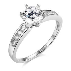 1-CT Round-Cut 6-Prong & Channel-Set CZ Engagement Ring in 14K White Gold