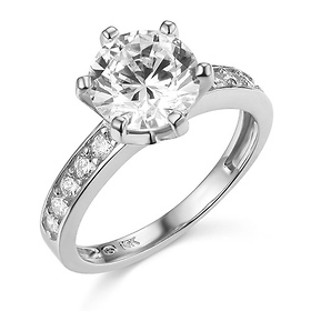 2.75-CT Round-Cut 6-Prong & Pave CZ Engagement Ring in 14K White Gold