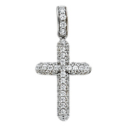 Small Pave Cubic Zirconia Round Cross Pendant in 14K White Gold