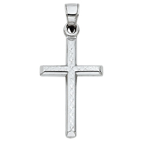 Small Beveled Cross Pendant with Diamond Cuts in 14K White Gold