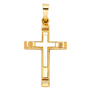 Small Two-Tone Cross Pendant with Carved Edge in 14K Yellow Gold