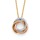 CZ Trinity Infinity Rings Necklace in 14K Tricolor Gold