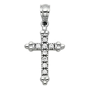 Petite Budded Pave CZ Cross Pendant in 14K White Gold