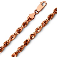 6mm 14K Rose Gold Solid Men's Diamond-Cut Rope Chain Necklace 22-30in