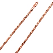 3mm Solid 14K Rose Gold Diamond-Cut Box Link Chain Necklace 20-30in