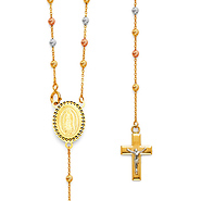 2.5mm Moon-Cut Bead Our Lady of Guadalupe Rosary Necklace in 14K Tricolor Gold 20in