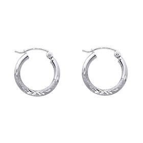 Diamond-Cut Satin Hinge Petite Hoop Earrings - 14K White Gold 2mm x 0.6 inch
