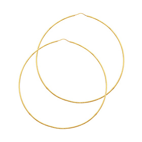 Extra Large Endless Beaded Diamond-Cut Hoop Earrings - 14K Yellow Gold 1mm x 2.7 inch