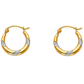 Petite 14K Two-Tone Gold Swirl Design Hoop Earrings - 15mm or 0.5 inches
