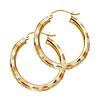 Medium Fancy Diamond-Cut Hoop Earrings - 14K Tricolor Gold 3mm x 0.9 inch