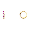 Fuchsia CZ Channel-Set 14K Yellow Gold Huggie Earrings - 2mm x 12mm
