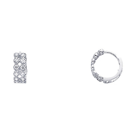 14K White Gold Milgrain 2-Row CZ Huggie Earrings 4mm x 11mm