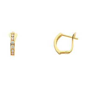 14K Yellow Gold Fancy Lever-back Round CZ Huggie Earrings